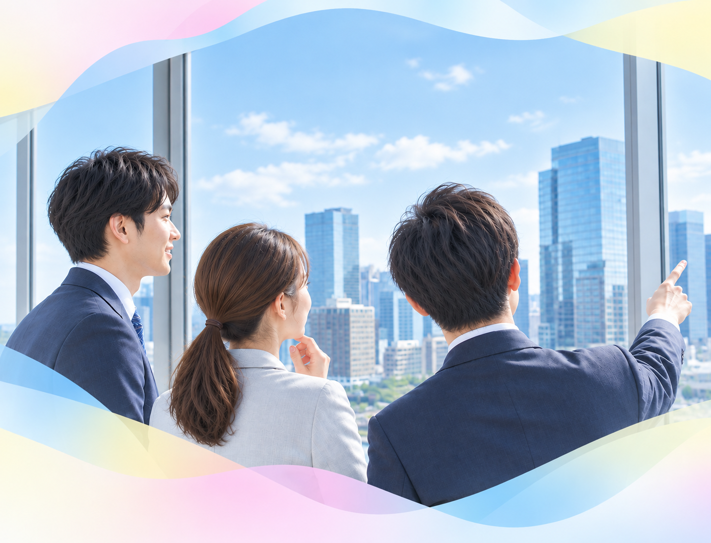 前を見つめる3人の社員